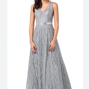 Windsor lace dress Elegant Silver Evening Gown zs 7/8